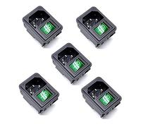 Oiyagai 5 Pack IEC320 C14 Power Inlet Module with Green Light Rocker Switch, Panel Mount Male Power Socket AC 250V 10A, DPST Switch 6A/250V 10A/125V for DIY Repair and Equipment Replacement