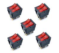 Oiyagai 5 Pack KCD4 Rocker Switch, 250V 16A ON/Off SPST 2-Way Snap-in Switch with Red Light, 6 Pin Terminals for Boat, Automotive, DIY Electronics