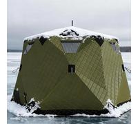 Oiyekntd Insulated Ice Fishing Tent with Stove Jack & Floor, Winter Portable Pop-Up Shelter for 6-8 Person, Windproof Hexagon Ice Shanty Hut for Outdoor Igloo Fishing Green