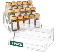 Oizeir Clear Spice Rack (2-Pack) - 3-Tier Seasoning Organization for Cabinet - Deep Acrylic Pantry Organizer - Holds Seasoning, Condiment Bottle - 10.4" x 9.6" x 4"