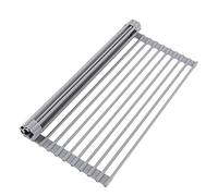 Oizeir Roll Up Dish Drying Rack - Silicone Coated Stainless Steel, Over The Sink, Foldable, Heat-Resistant, Anti-Slip, Dish Drainer. (17" x 12.5")