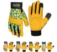OIZEN Cowhide Leather Thorn Proof & Puncture Resistant Gardening Gloves for Women, Touchscreen Compatible Working Gloves for Weeding, Digging, Planting, Gardening Gifts for Women (Hyacinth, M)