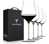 OJA Red Wine Glasses Set of 4, Hand Blown Premium Crystal Wine Glasses, 17 oz, Long Stem,Thin Rim, Perfect for Red or White, Daily Use, Unique Wedding Anniversary or Birthday Gift