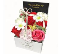 OJAYERR Artificial Flower Box, Eternal Roses Gift for Birthday Mother's Day Get Well, Soap Flowers with Letters best Wishes Happy and Love - Red Roses Mixed