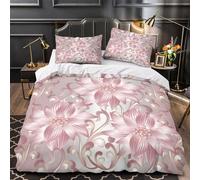 OJBKOBACC Vintage Silver Floral - Pink Flowers Elegant 3D Printed Bedding Set,Microfiber Quilt Covers, Sophisticated Teen Girl Bedding With Zipper Closure Pillowcases King（220x240cm）