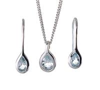 Ojewellery Aquamarine Necklace Earring Set 1ct Pear Pendant Sterling Silver