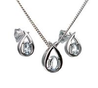 Ojewellery Aquamarine Set Necklace Earrings Sterling Silver Blue Twist