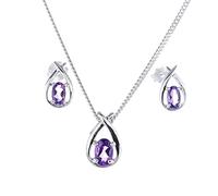 Ojewellery Sterling Silver Natural Amethyst Necklace Earring Set 0.75ct Pear Purple Twist