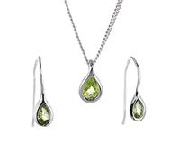 Ojewellery Sterling Silver Natural Green Peridot Necklace Earring Set 1ct Pear Pendant