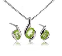 Ojewellery Sterling Silver Natural Green Peridot Necklace Earrings Set Oval