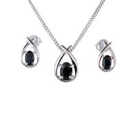 Ojewellery Sterling Silver Natural Ink Blue 1.3ct Sapphire Necklace Earring Twist Set