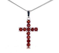Ojewellery Sterling Silver Natural Red Garnet Cross Necklace