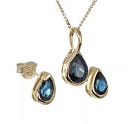 Ojewellery Women's 9ct Yellow Gold London Blue Topaz Set Necklace Stud Earrings | Size: 18 inches Ojewellery Blue 18 inches