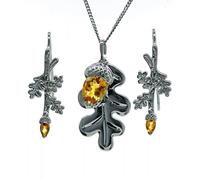 Ojewellery Women's Citrine Oak Leaf Necklace Dangle Earring Set in Yellow | Size: 18 inches Ojewellery Yellow 18 inches