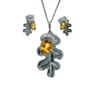 Ojewellery Women's Citrine Oak Leaf Necklace Stud Earring Set in Yellow | Size: 18 inches Ojewellery Yellow 18 inches