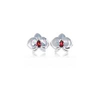 Ojewellery Women's Garnet Orchid Stud Earrings in Silver Ojewellery Silver One Size