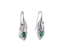 Ojewellery Women's Onyx Peacock Feather Dangle Earrings in Silver Ojewellery Silver One Size