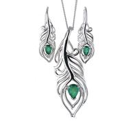 Ojewellery Women's Onyx Peacock Feather Pendant Necklace Dangle Earrings Set in Silver | Size: 22 inches Ojewellery Silver 22 inches