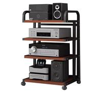 OJHFJMGH Audio Rack Tower, Rolling Audio Rack CabinetStereo Component Stand on Wheels, 3 4-Tier Modern Media Stand AudioVideo Shelf(D,4 TIER85cm/33.7inch tall)