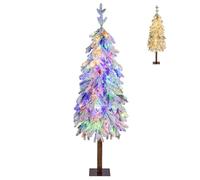 OJHFJMGH Christmas Tree, 150 CM/5FT Artificial Christmas Tree, Flocked Xmas with 320 Branch Tips, 160 LED Lights, 2 Lighting Colors and 11 Modes, Pre-Lit Decoration