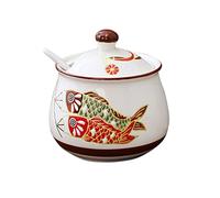 OJHFJMGH Spice Jars, Hand Drawn Pattern Storage Jar,Porcelain Sugar Pot,Spice,-Fish-Pot,Ceramic Bowl(Pink)