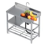 OJHFJMGH Stainless steel sink, 1 Compartment with Strainer Portable Sink Garage Restaurant Kitchen Laundry Room OutdoorCo(80x50x85cm)