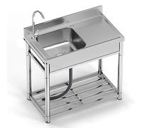 OJHFJMGH Stainless steel sink, Faucet with Drainer Unit and Storage Shelves for Garage Restaurant Farmhouse Laundry/Utility RoomCo(100x50x80cm)