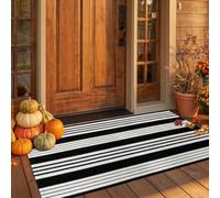 OJIA Black and White Outdoor Rug 24"x51" Halloween Door Mat Fall Porch Rugs | Washable Front Door Mat Outside Entrance Welcome Mats Striped Rug Entry Rug Cotton Woven Indoor Area Rugs for Entryway Decor