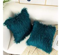 OJIA Deluxe Home Decorative Super Soft Plush Mongolian Faux Fur Throw Pillow Cover Cushion Case (18 x 18 Inch, Teal Blue)