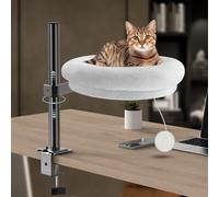 OJLUOJ Cat Desk Bed, Pet Cats Desk Table Round Hammock, 360° Rotation & Height Adjustable, Comfortable Washable Soft Pad for Kitten, Metal Frame for Table Mounted Desk Side Pet Perch Bed Furniture