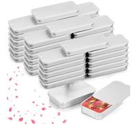 OJMHD 100 Pcs Mini Rectangular Tin Box Bulk with Slider Lid, Small Metal Lip Balm Containers, Empty Silver Mint Storage Boxes for Pills Jewelry Candies Crafts Beads Screw Gift Favors, 80 x 34 mm