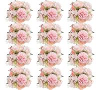 OJMHD 12 Bundles Artificial Pink Bouquet Flowers, Fake Mixedk Flower Bulk, Faux Hydrangea Bouquet for Wedding Table Centerpiece Bridesmaid Valentine's Day Grave Floral Home Bridal Gift Decor