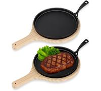 OJMHD 2 Set Cast Iron Skillets, 24 cm Cast Iron Sizzling Plates Serving Pan