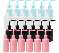 OJMHD 24 Pcs Safety Wash Bottles, 250 ml Plastic Tattoo Wash Bottles Bulk with Scale Labels, Bend Mouth Lab Squeezy Bottle for Eyelash Cleaning Soap Barber, 4 Colour