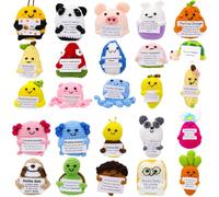 OJMHD 25 PCS Emotional Support Crochet Bulk, Handmade Positive Crochet Animals, Adorable Knitted Dolls with Positive Card, Mental Health Boosting Knitted Crochet Vegetables Gift, Encouragement Décor