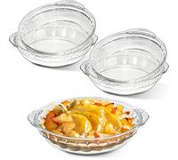 OJMHD 4 Pack Glass Pie Dishes for Baking, 18 cm Small Round Serving Plates with Handle, Clear Tart Tin for Oven Kitchen Quiche Apple Pie Snacks Salads Desserts Cake