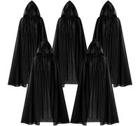 OJMHD 5 Pcs Black Hooded Cloak for Adult, Renaissance Cape Robe Bulk