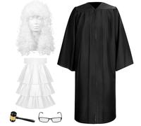 OJMHD 5 Pcs Judge Costume Accessories for Adults, Black Judge Robe with Wig Gavel False Collar Glasses for Role-playing Halloween Cosplay Theme Party