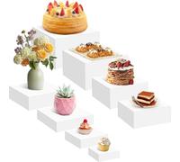 OJMHD 8 Pcs White Buffet Risers, Acrylic Food Risers Display Stand Bulk, 3/4/5/6/7/8/9/10 in Dessert Table Display Set with Hollow Bottom for Catering Jewelry Figures Party Cake Show