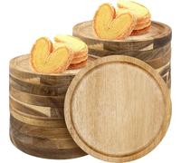 OJMHD Acacia Wood Dinner Plates Set of 16, Small Wooden Serving Dish Bulk | Lightweight Round Platter Tray for Dessert Snack Food Cake Bread Housewarming Gift