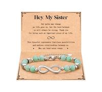 ojokiss Sister Bracelet - Natural Stone with Infinity Charm, Adjustable Length, Includes Inspirational Card and Velvet Pouch - Thoughtful Gifts for Sisters, One Size, Stone, no gemstone