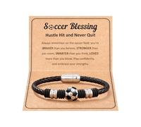 ojokiss Soccer Charm Leather Bracelet for Teen, Gift Bag & Blessing Card - Soccer Gifts Jewelry for Boys, Sons, Teammates, Friends for Graduation, Birthday, Christmas, M, Stainless Steel, no gemstone