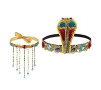OJREEUB 2x Egyptian Costume Accessories Snake Shape Headpiece Beaded Tassel Necklace