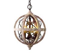 OJRG Wooden Globe Pendant Light Rustic Retro Adjustable Wood Chandelier Metal Orb Crystal Ceiling Light Fixture for Kitchen Island Dining Room Bedroom Hallway Bar Living Room Restaurant ( Size : 30*45
