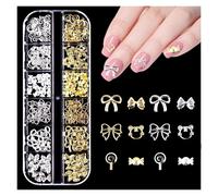 OJTEMHBH 12-slot Gold And Silver Nail Stickers Hollowed-out Heart-shaped Millet-shaped And Butterfly-shaped Metal Nail Stickers Nail Decorations Mini Nail Beads Craft Jewelry(ZSHZ-975)