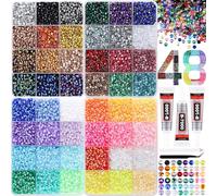 OJTEMHBH Bedazzling Kit 48000Pcs in 48 Colors Rhinestones for Bedazzling and Diamond Art 3mm Flatback Gems with 3×10ml B7000 Jewelry Glue Tweezers for Nail Art Crafting Clothing Fabric Decor