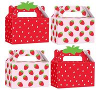ojustbeok 24Pcs Strawberry Party Favor Box Summer Strawberry Gift Boxes Cute Fruit Goody Boxes Folding Paper Treat Box for Sweet One Birthday Baby Shower Decor Supplies 6.3 * 3.2 * 3.9inch