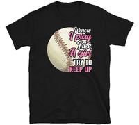 OJWKSXLL I Know I Play Like A Girl Try to Keep Up Baseball Unisex T-Shirt(Medium)