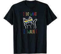 OJWKSXLL Men's Pattern I cat I do What I Want cat Funny Cat Lover T-Shirts Funny Funny Fashion Cotton Short Sleeve T Shirt Black(XX-Large)