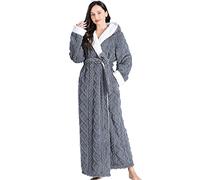 OJXIER Ladies Dressing Gowns Fluffy,Hooded Long Nightgowns for Women UK Fleece Robes Belted Full Length Bathrobes with Pockets Super Soft Plush Velvet Flannel Pyjamas Winter Teddy Loungewear